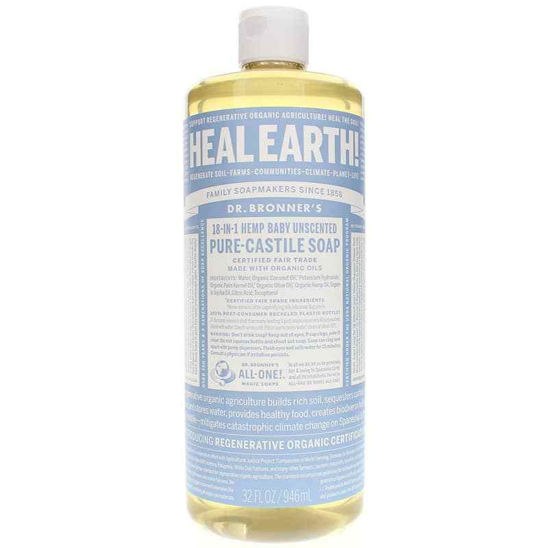 18-In-1 Hemp Pure Castile Soap, Unscented, 32 Oz, by Dr. Bronner's Magic Soaps