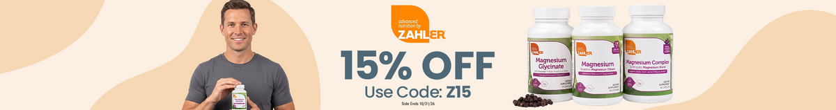 15% off with code 215. Man in a gray t-shirt holding a supplement bottle next to three supplement bottles and softgels."