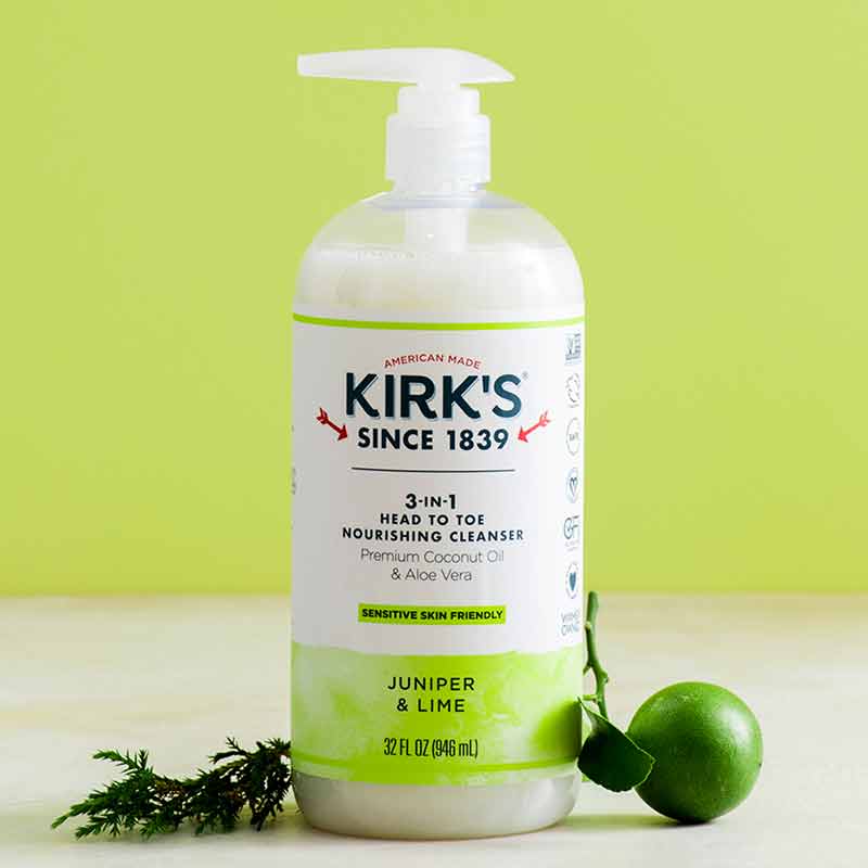 3-in-1 Head to Toe Nourishing Cleanser, Juniper Lime, 32 Oz, by Kirk's Natural