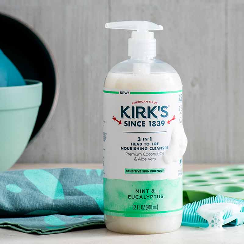 3-in-1 Head to Toe Nourishing Cleanser, Mint Eucalyptus, 32 Oz, by Kirk's Natural