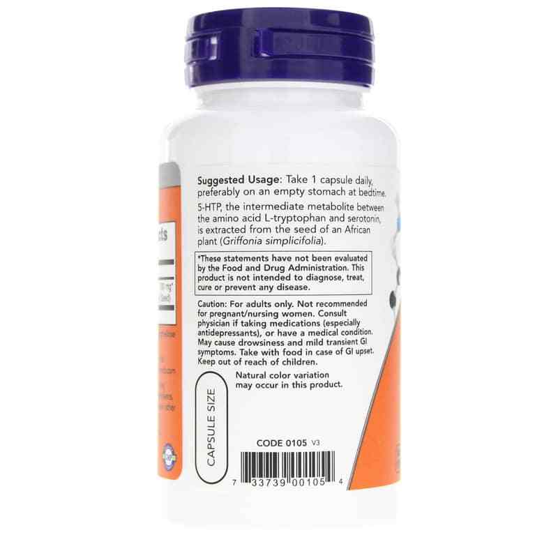 5-HTP 100 Mg, 60 Veg Capsules, by NOW Foods, image #3