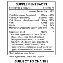 Supplement Facts label for 5 Stabilizer capsules showing serving size, vitamins, minerals, and proprietary blend ingredients.