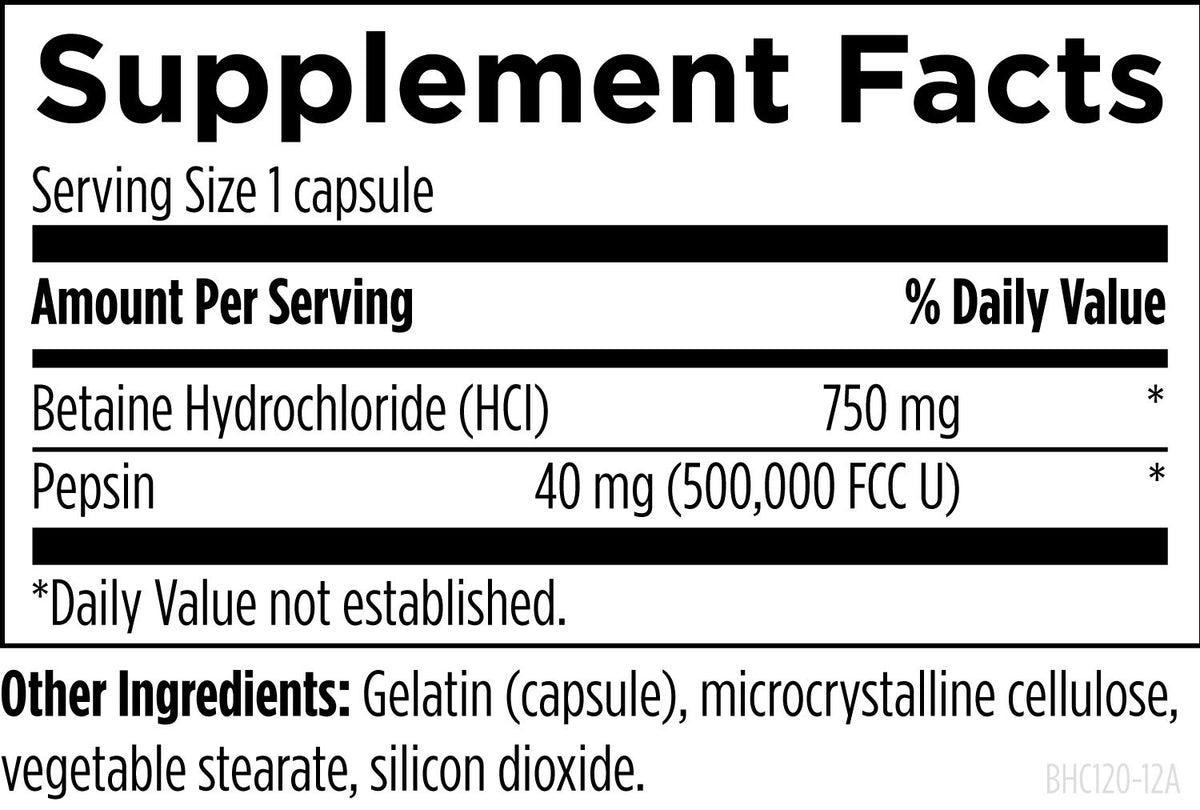 Betaine HCL with Pepsin, 120 Capsules, by Designs For Health