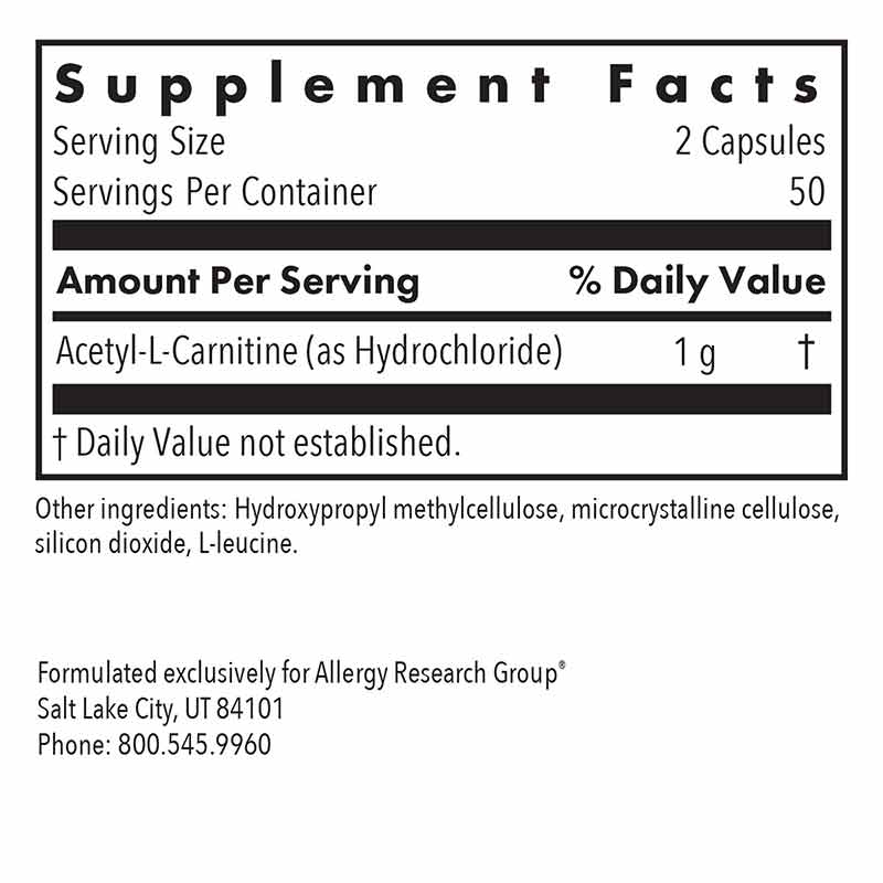 Acetyl-L-Carnitine 500 Mg, by Allergy Research Group, image #3