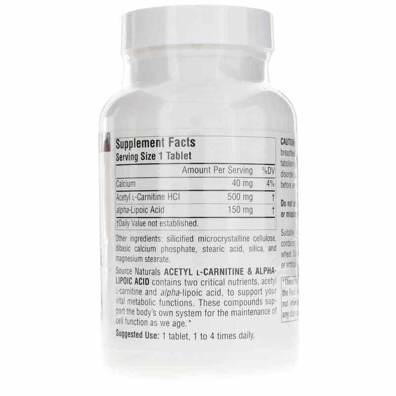 Acetyl L-Carnitine & Alpha-Lipoic Acid 650 Mg, 120 Tablets, by Source Naturals, image #2