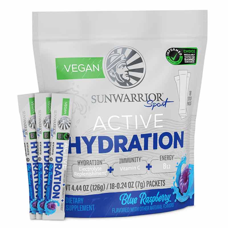 Active Hydration Stick Packs, Blue Raspberry, 18 Stick Packs, by Sunwarrior