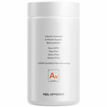 White cylindrical bottle labeled "Vitamin Complex 6-Month Supply" with ingredient certifications and Codeage branding.