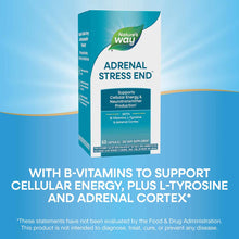 Nature's Way Adrenal Stress End dietary supplement bottle containing 60 capsules with teal and cream packaging.