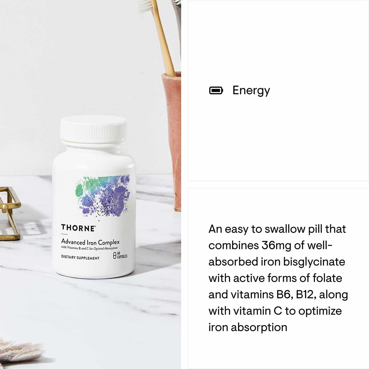 Advanced Iron Complex (formerly Ferrasorb), 60 Veg Capsules, by Thorne Research