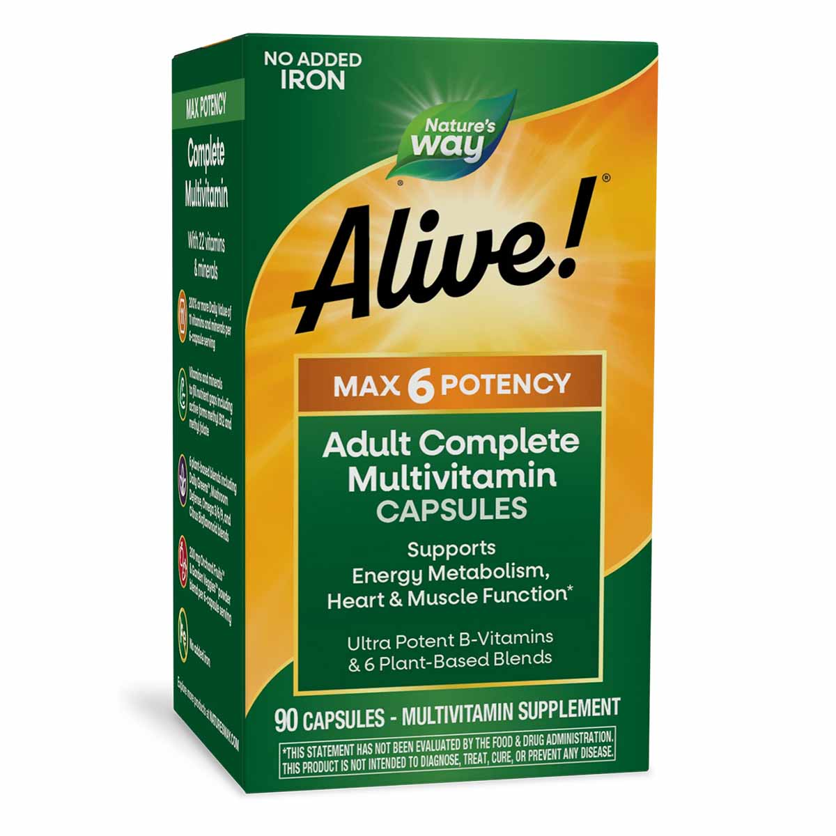 Alive Max6 Daily Multi-Vitamin No Iron Added, by Natures Way