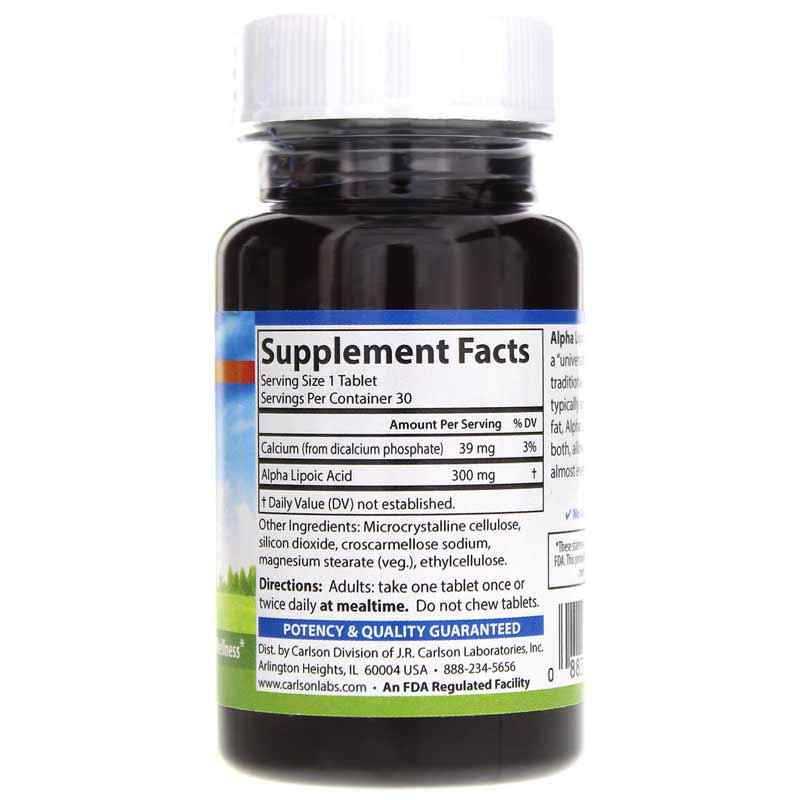 Alpha Lipoic Acid 300 Mg, 30 Tablets, by Carlson Labs, image #2