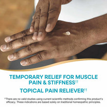Person applying white arnica gel to their hand and arm.