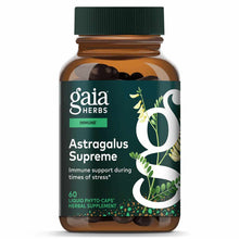 Gaia Herbs Astragalus Supreme bottle with green cap containing 60 dark capsules.