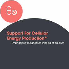 Bottle label showing pill icon and text describing ATP Cofactors supplement for cellular energy production with magnesium.
