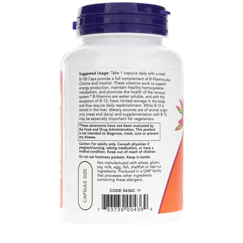 B-100, 100 Veg Capsules, by NOW Foods, image #3