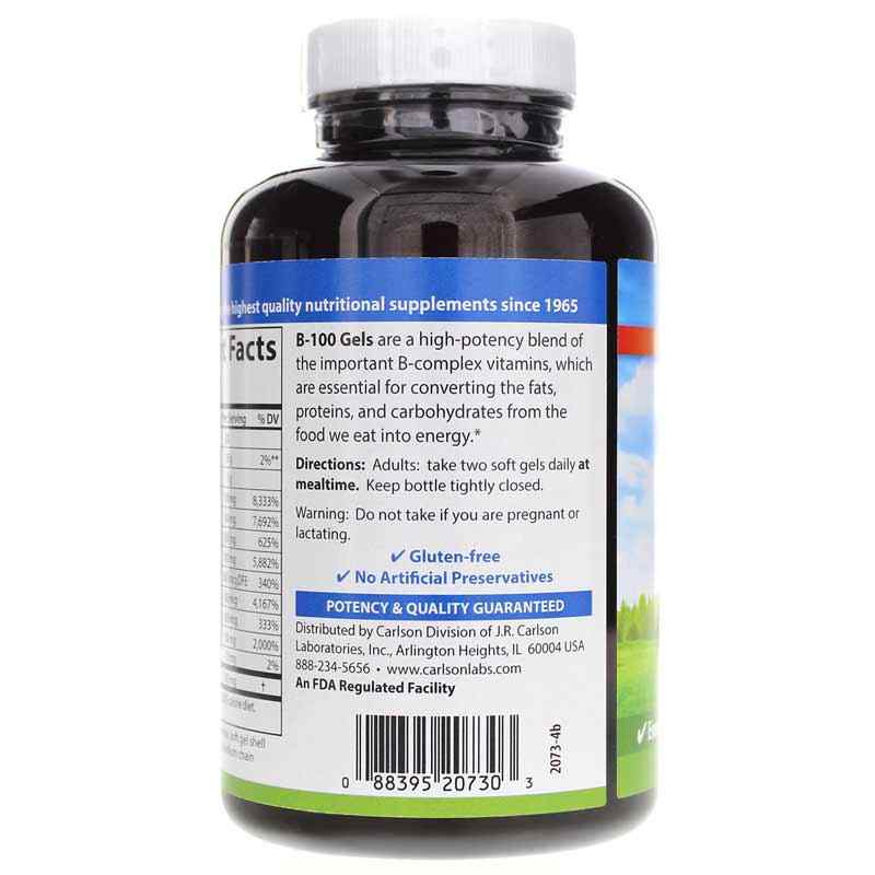 B-100 Gels Vitamin B Complex, 100 Softgels, by Carlson Labs, image #3