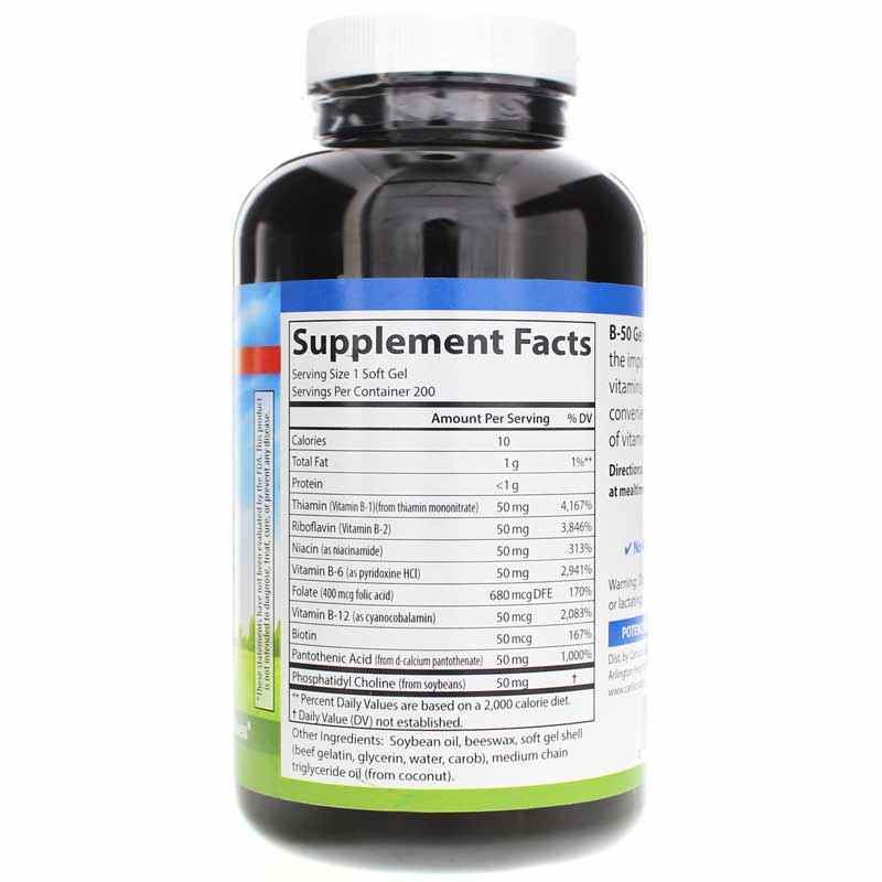 B-50 Gels Vitamin B Complex, 200 Softgels, by Carlson Labs, image #2