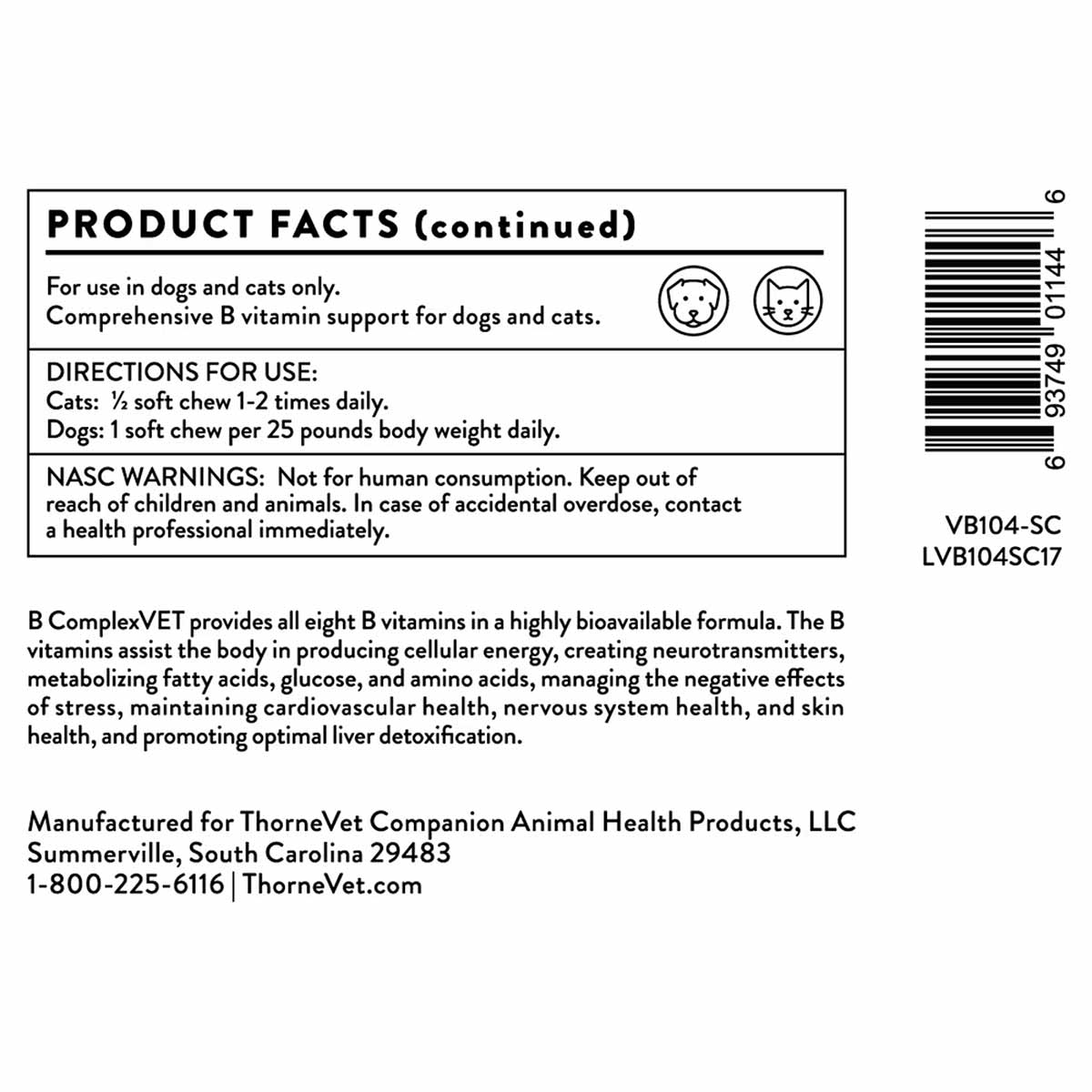 B ComplexVET for Dogs and Cats, 60 Soft Chews, by Thorne Vet