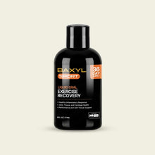 Black bottle of Baxyl Sport liquid oral exercise recovery supplement, 6 fluid ounces.