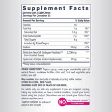 Supplement Facts label for NeoCell Collagen Beauty Bursts showing serving size, nutritional information, and ingredients incl