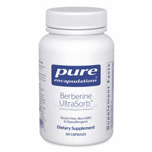 White bottle of Pure Encapsulations Berberine UltraSorb dietary supplement containing 60 capsules.