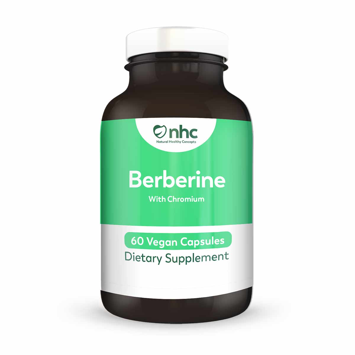 Bottle of Berberine With Chromium dietary supplement containing 60 vegan capsules by Natural Healthy Concepts.
