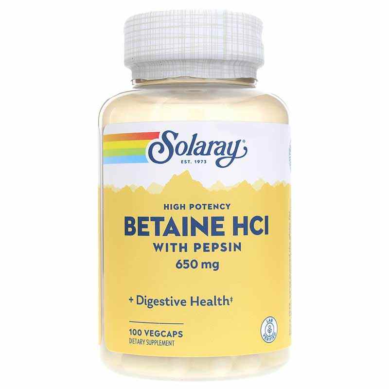 Betaine HCL 650 Mg with Pepsin, 100 Veg Capsules, by Solaray