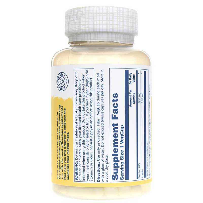Betaine HCL 650 Mg with Pepsin, 100 Veg Capsules, by Solaray, image #2
