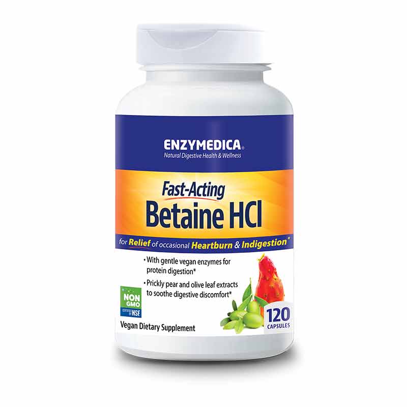 Betaine HCl Fast-Acting, 120 Capsules, by Enzymedica
