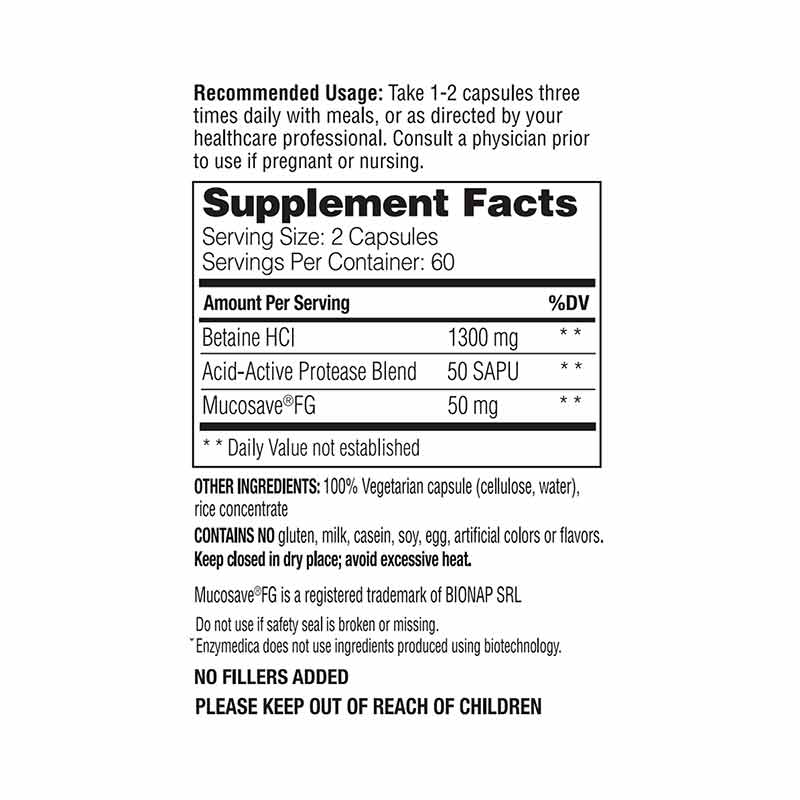 Betaine HCl Fast-Acting, 120 Capsules, by Enzymedica, image #2