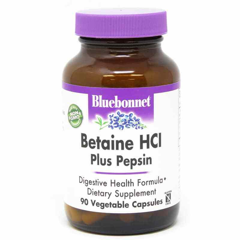 Betaine HCl Plus Pepsin, 90 Veg Capsules, by Bluebonnet
