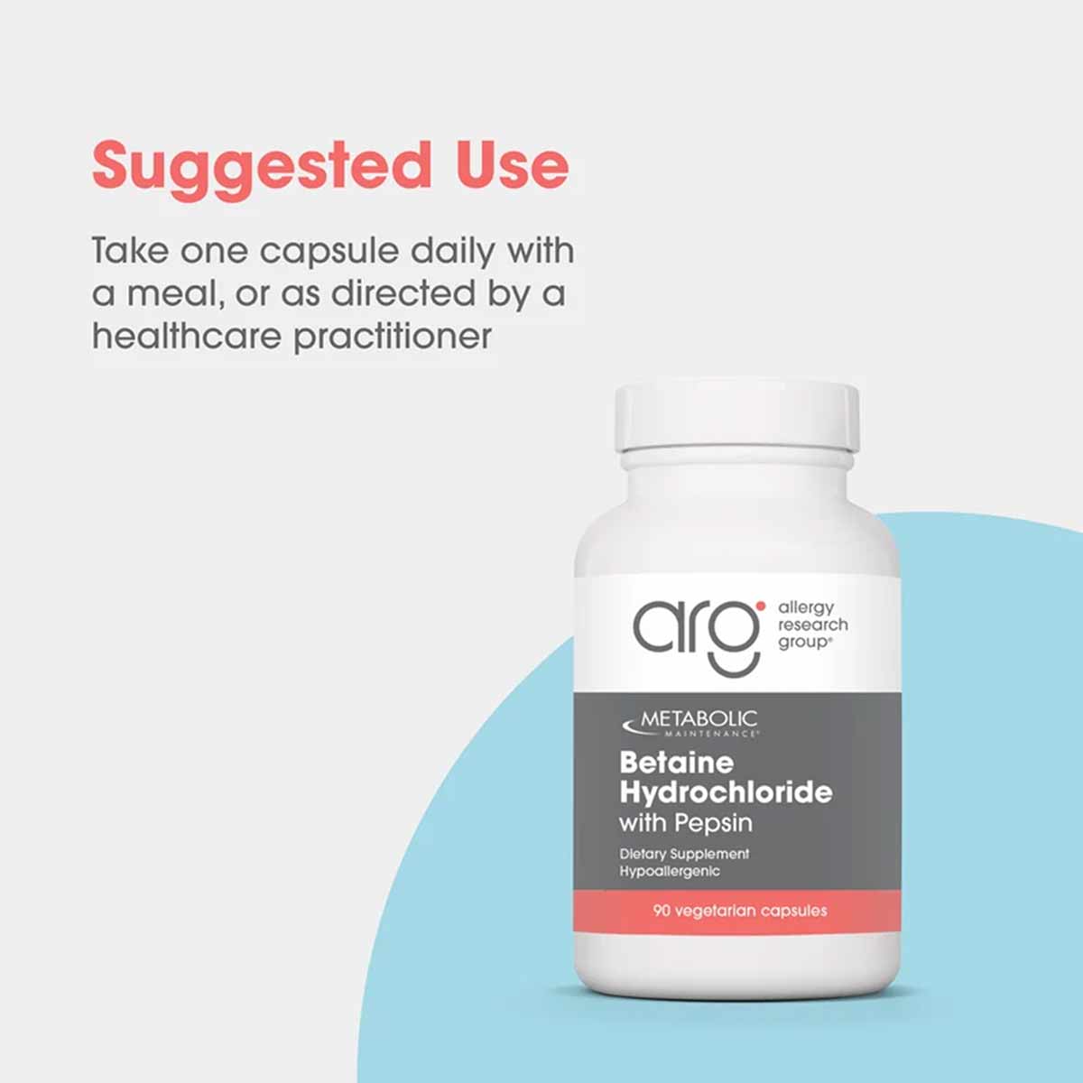Betaine Hydrochloride with Pepsin, 90 Capsules, by Allergy Research Group
