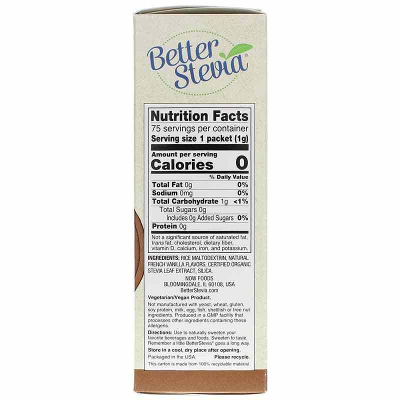 Better Stevia Sweetener Packets, French Vanilla, 75 Packets, by NOW Foods, image #2