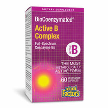 Purple and white box of BioCoenzymated Active B Complex dietary supplement containing 60 vegetarian capsules by Natural Facto