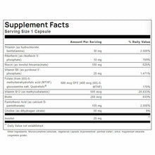 Supplement Facts label for BioCoenzymated Active B Complex showing serving size, ingredients, amounts, and daily values per c