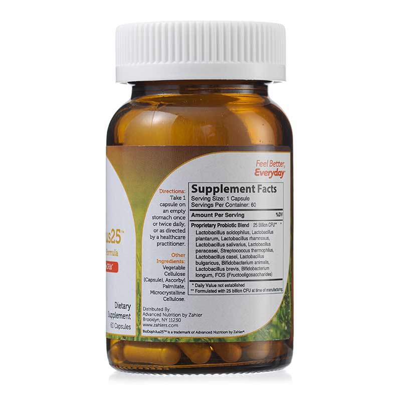BioDophilus 25 Billion CFU Probiotic, 60 Capsules, by Zahler, image #3