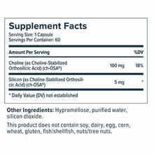 BioSil Collagen Generator supplement facts label showing serving size of 1 capsule with choline and silicon ingredients.