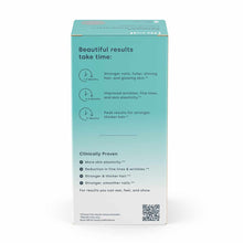BioSil Collagen Generator Liquid Caps box with turquoise packaging displaying benefits timeline and clinically proven results