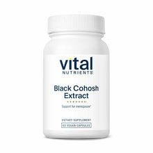 White bottle of Vital Nutrients Black Cohosh Extract dietary supplement with white cap containing 60 vegan capsules.