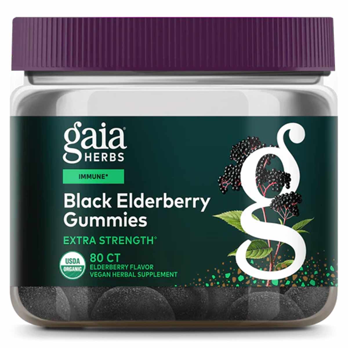 Black Elderberry Extra Strength Gummies, by Gaia Herbs