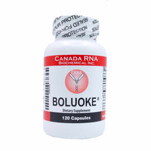 White bottle of Boluoke dietary supplement by Canada RNA Biochemical containing 120 capsules with red and black label.