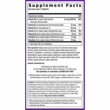 Supplement Facts label for New Chapter Bone Strength Take Care Slim Tabs showing vitamins, minerals, and ingredients with ser