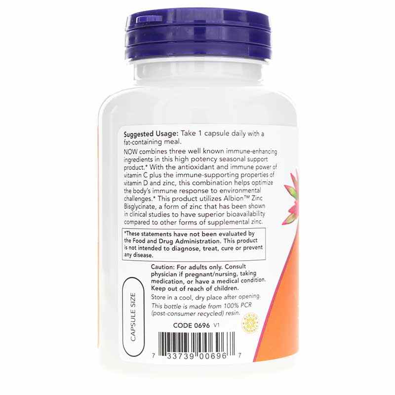 C-1000 Zinc & D-3, 100 Veg Capsules, by NOW Foods, image #3