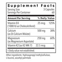Supplement Facts label for Cal/Mag Plus showing serving size of 3 capsules with Vitamin D3, calcium, magnesium, and Vitamin K