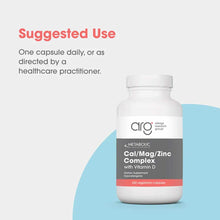 White bottle of Cal/Mag/Zinc Complex with Vitamin D by Allergy Research Group containing 240 vegetarian capsules.