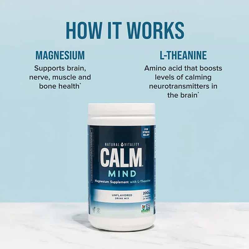 CALM Mind Magnesium + L-Theanine Powder Unflavored, 6 Oz, by Natural Vitality, image #5