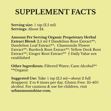 Supplement Facts label on yellow background listing serving size, herbal extract blend ingredients, and usage instructions fo