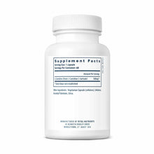 White supplement bottle with white cap containing 60 capsules of L-Carnitine 500mg by Vital Nutrients.
