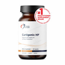 Cartigenix HP dietary supplement bottle by Designs for Health, 60 capsules, with "#1 Practitioner Recommended" badge.