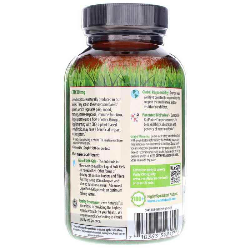 CBD 30 Mg, 60 Liquid Softgels, by Irwin Naturals, image #3